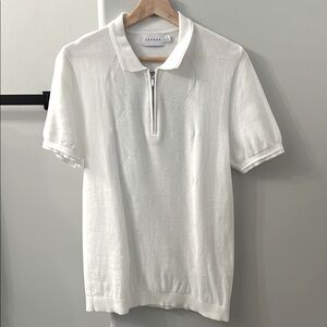 White Topman Zipper Knitted Polo Shirt